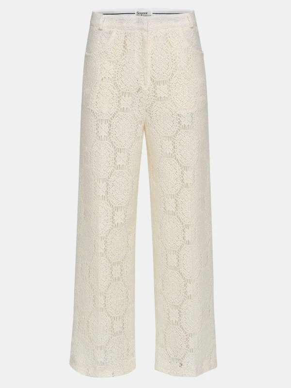 Source Unknown Clothing-Sevilla Crochet Wide Trousers, Ecru