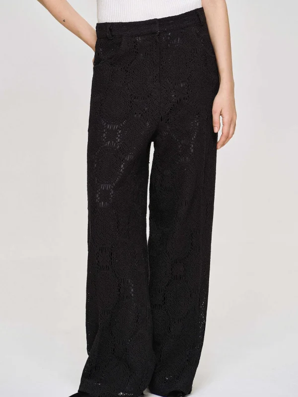 Source Unknown Clothing-Sevilla Crochet Wide Trousers, Black