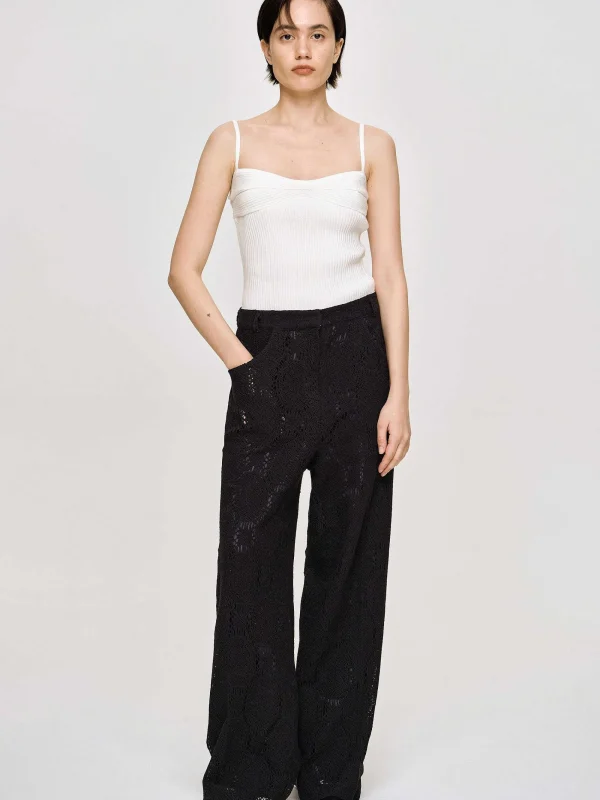 Source Unknown Bottoms-Sevilla Crochet Wide Trousers, Black