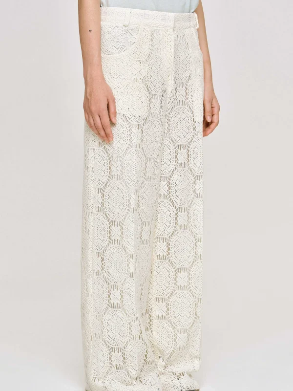 Source Unknown Clothing-Sevilla Crochet Wide Trousers, Ecru