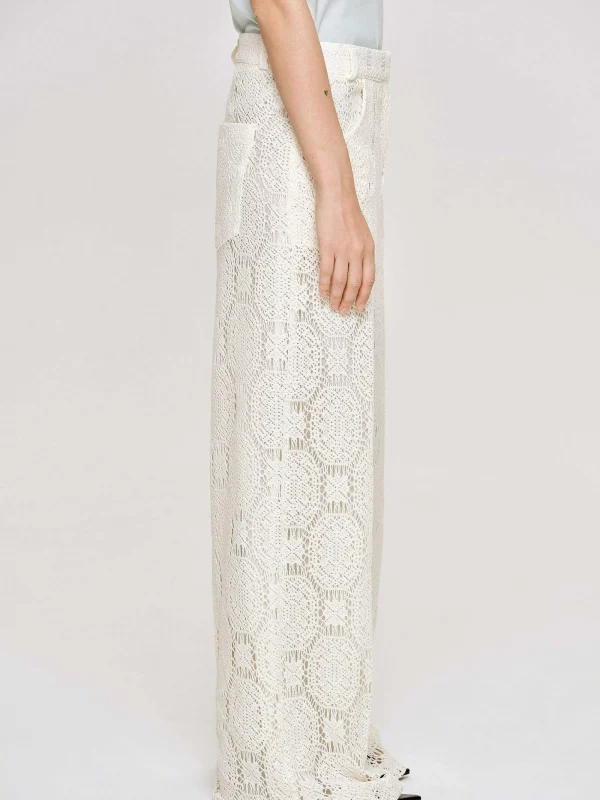 Source Unknown Bottoms-Sevilla Crochet Wide Trousers, Ecru