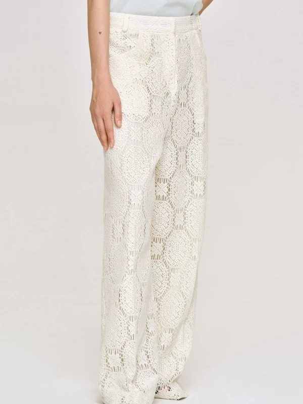 Source Unknown Clothing-Sevilla Crochet Wide Trousers, Ecru