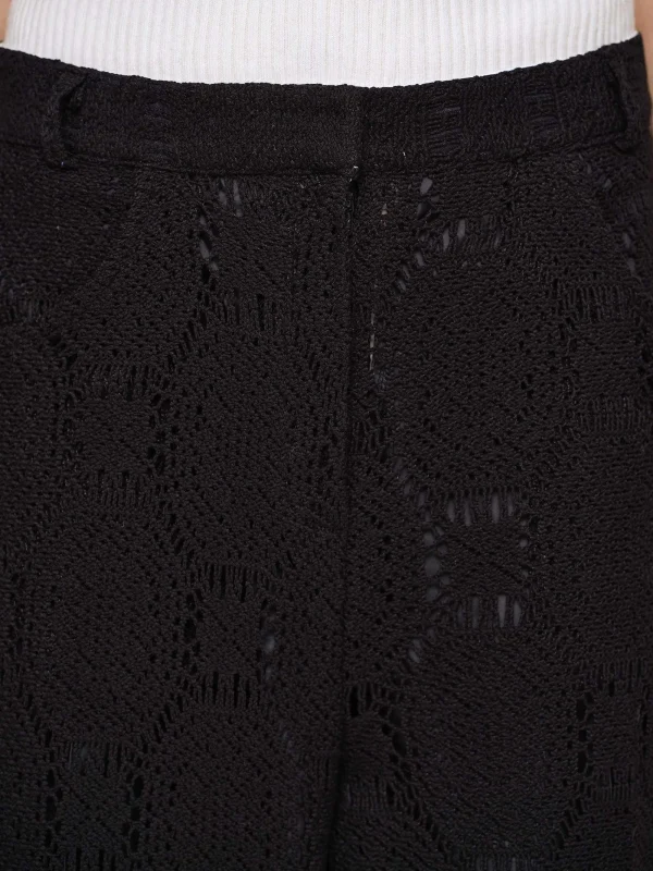 Source Unknown Bottoms-Sevilla Crochet Wide Trousers, Black