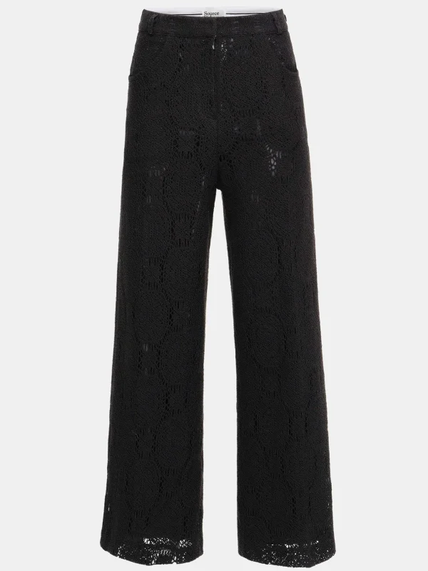 Source Unknown Clothing-Sevilla Crochet Wide Trousers, Black