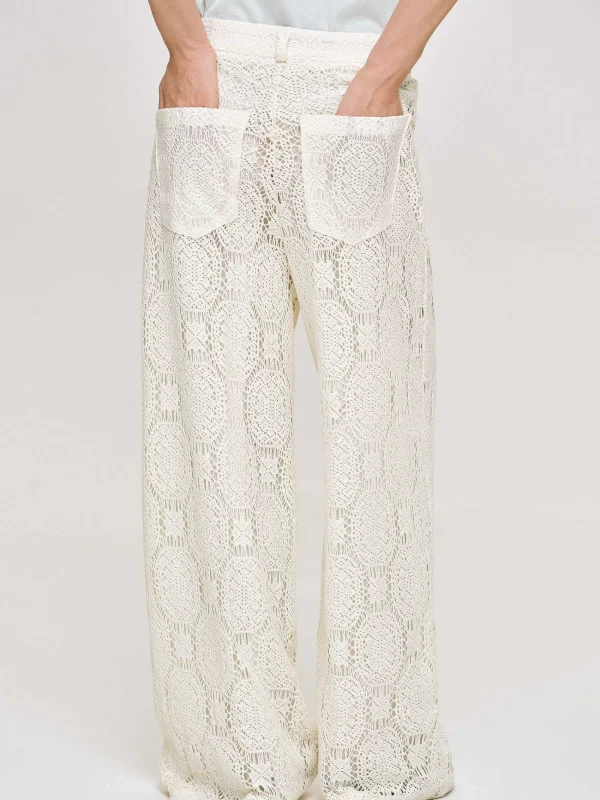 Source Unknown Clothing-Sevilla Crochet Wide Trousers, Ecru