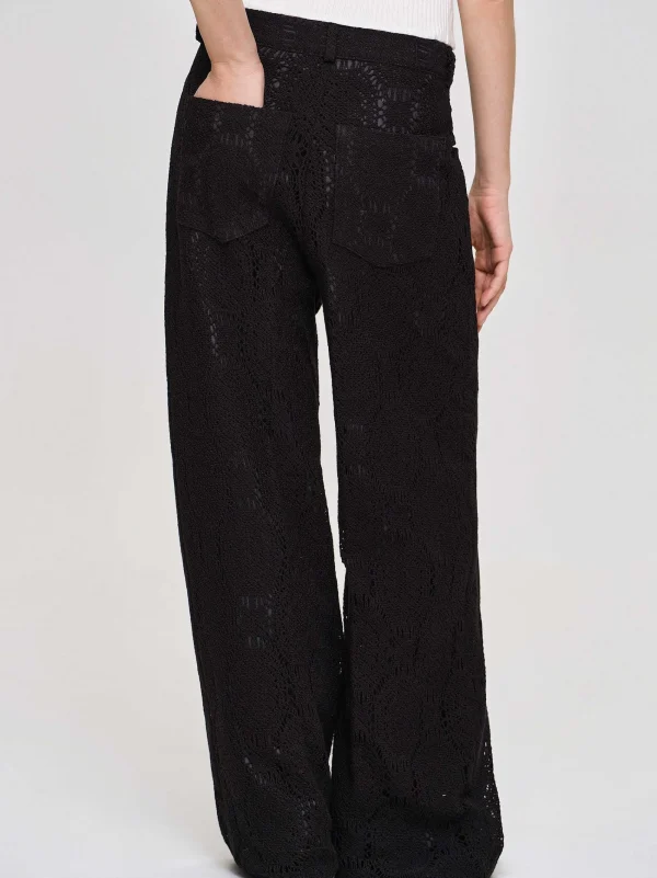 Source Unknown Clothing-Sevilla Crochet Wide Trousers, Black