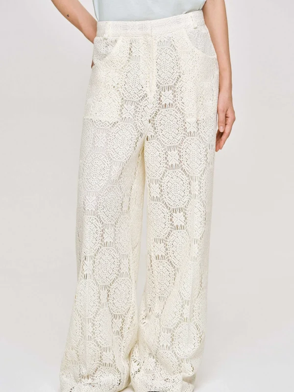 Source Unknown Bottoms-Sevilla Crochet Wide Trousers, Ecru