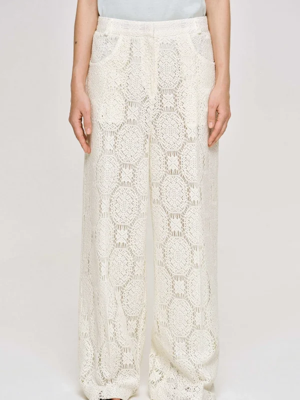 Source Unknown Clothing-Sevilla Crochet Wide Trousers, Ecru