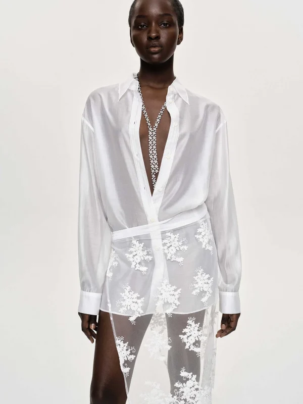 Source Unknown Accessories-Sheer Button-Down Shirt, White