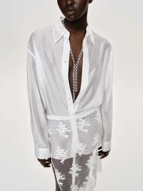 Source Unknown Accessories-Sheer Button-Down Shirt, White