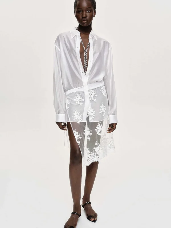 Source Unknown Accessories-Sheer Button-Down Shirt, White