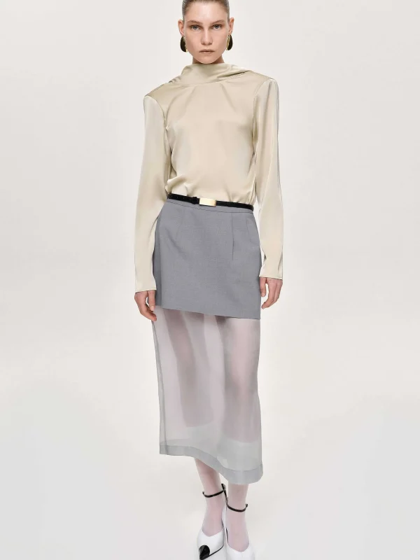 Source Unknown Bottoms-Sheer Midi Skirt, Taupe Gray