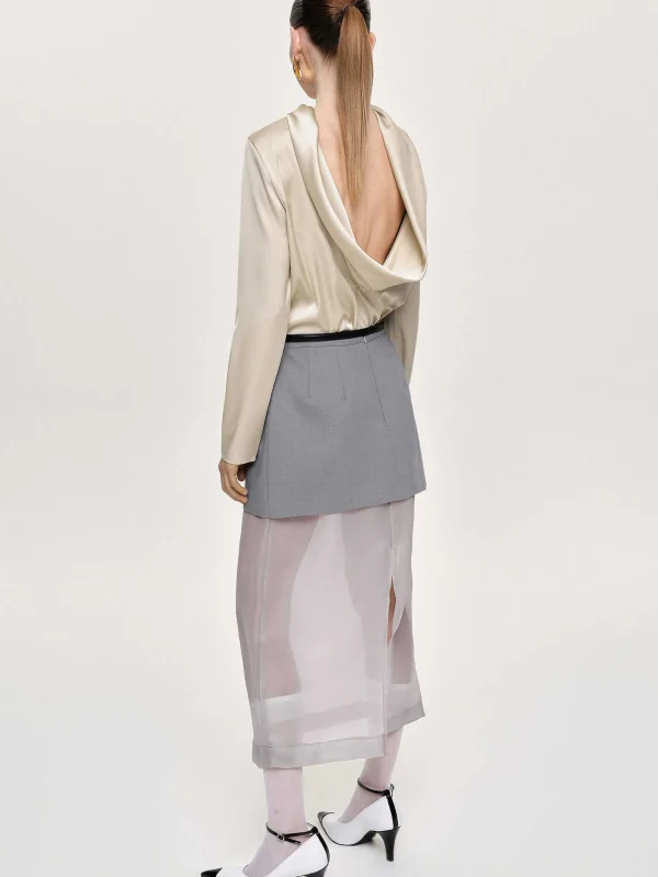 Source Unknown Bottoms-Sheer Midi Skirt, Taupe Gray