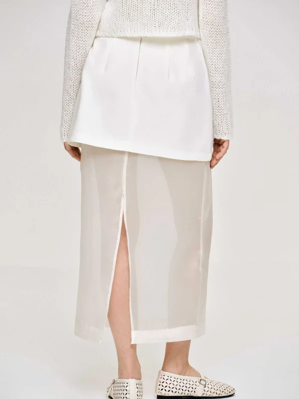 Source Unknown Bottoms-Sheer Midi Skirt, White