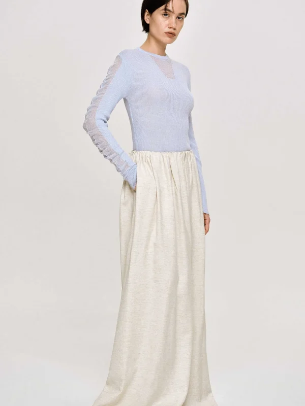 Source Unknown Knitwear-Sheer Sleeve Knit, Sky Blue