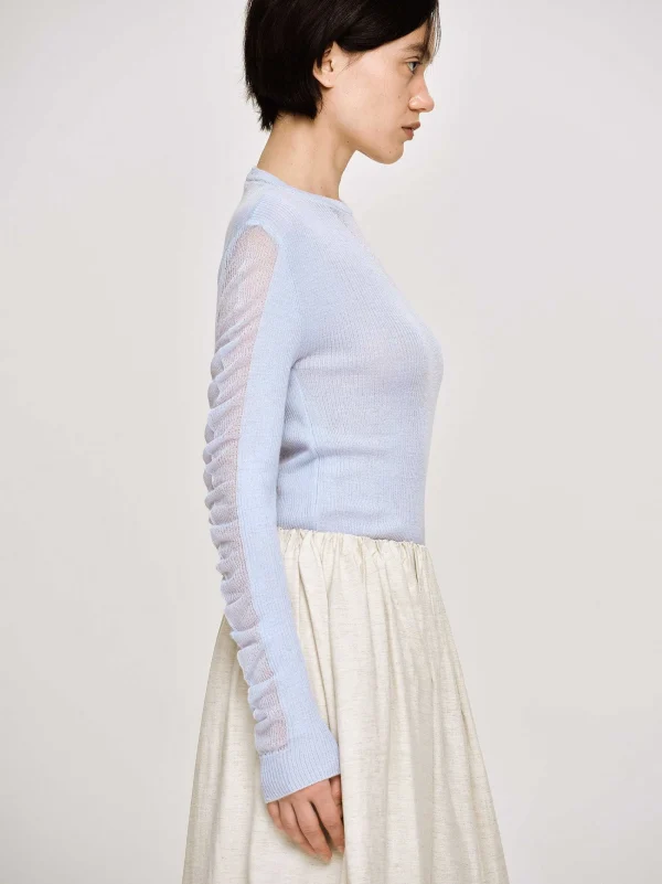 Source Unknown Knitwear-Sheer Sleeve Knit, Sky Blue