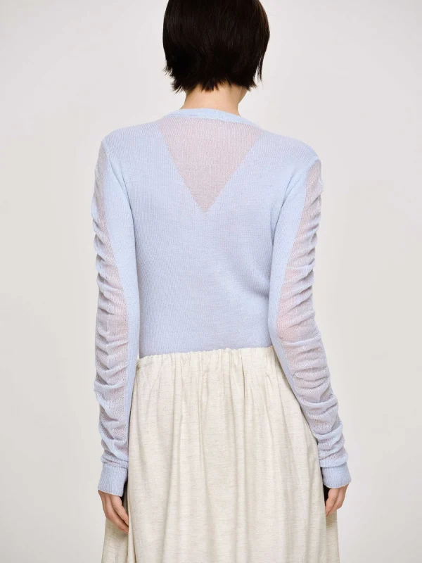 Source Unknown Knitwear-Sheer Sleeve Knit, Sky Blue