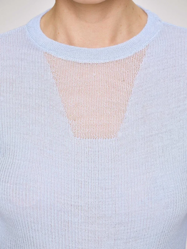 Source Unknown Knitwear-Sheer Sleeve Knit, Sky Blue