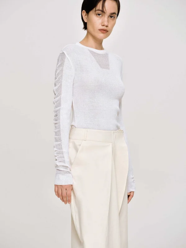 Source Unknown Knitwear-Sheer Sleeve Knit, White