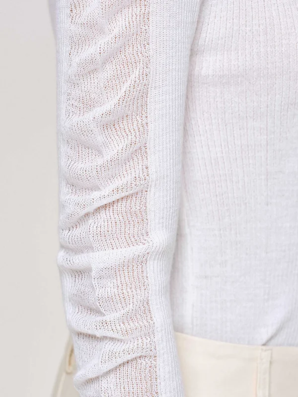 Source Unknown Knitwear-Sheer Sleeve Knit, White