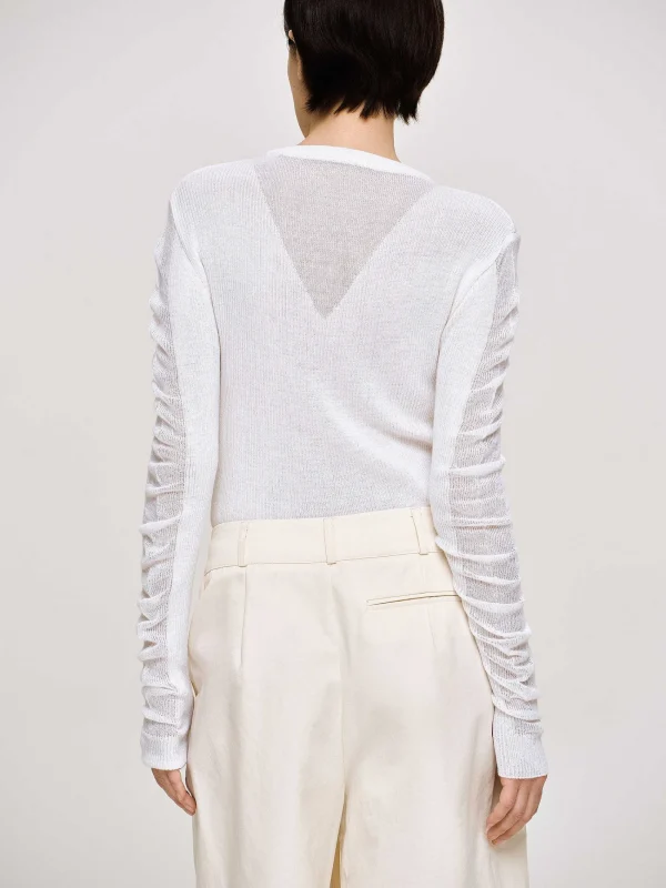 Source Unknown Knitwear-Sheer Sleeve Knit, White