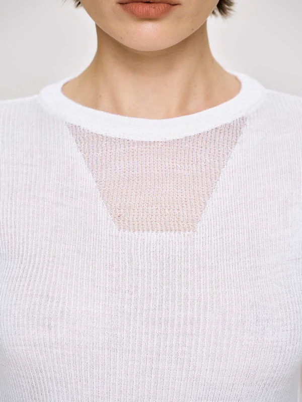 Source Unknown Knitwear-Sheer Sleeve Knit, White