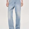 Source Unknown Clothing-Side Paneled Straight Jeans, Light Washed Blue