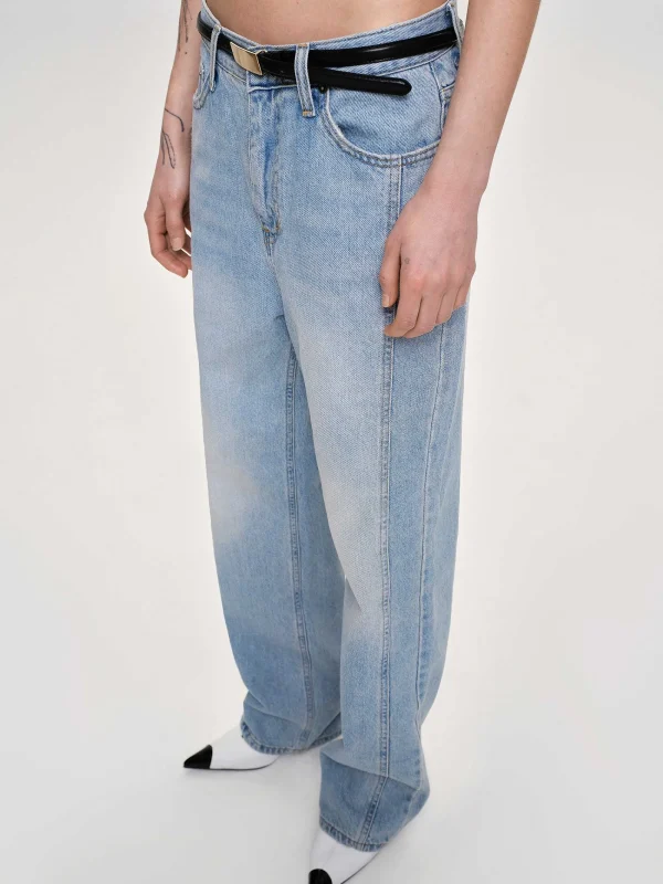 Source Unknown Clothing-Side Paneled Straight Jeans, Light Washed Blue