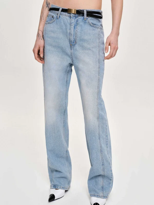 Source Unknown Clothing-Side Paneled Straight Jeans, Light Washed Blue