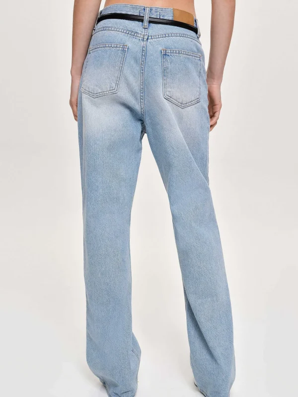 Source Unknown Clothing-Side Paneled Straight Jeans, Light Washed Blue