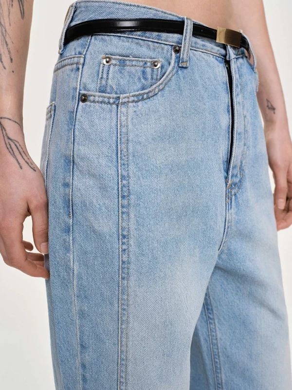 Source Unknown Clothing-Side Paneled Straight Jeans, Light Washed Blue