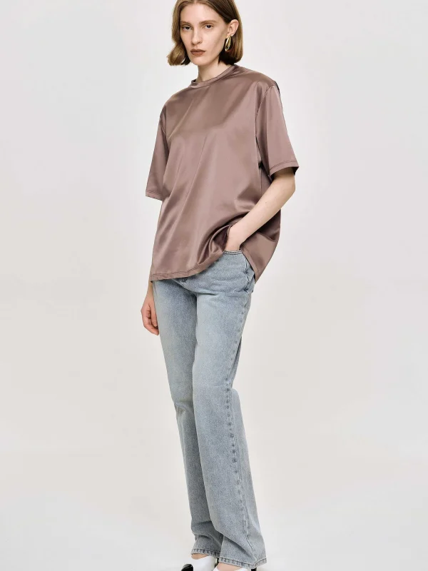 Source Unknown Accessories-Silky Satin T-Shirt, Red Bean