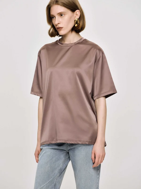 Source Unknown Accessories-Silky Satin T-Shirt, Red Bean