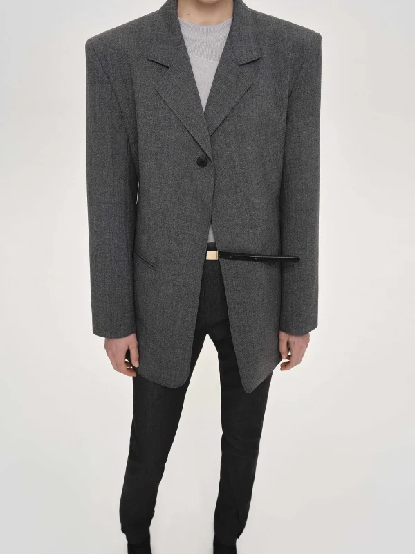 Source Unknown Clothing-Single-Button Blazer, Charcoal