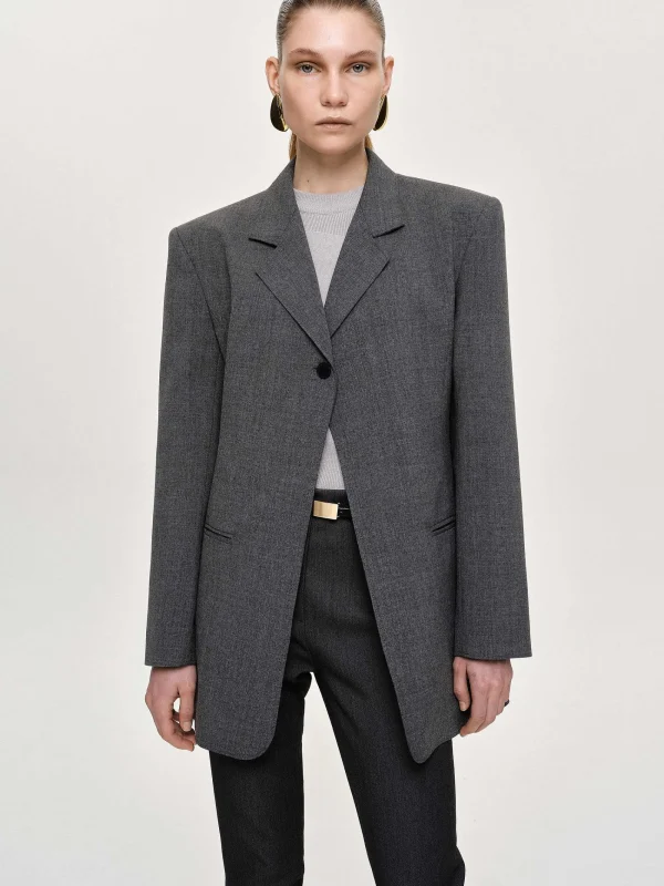 Source Unknown Clothing-Single-Button Blazer, Charcoal