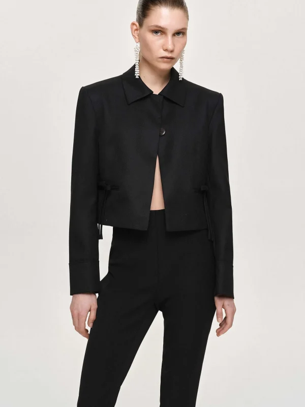 Source Unknown Accessories-Sisilia Bow Cropped Blazer, Black