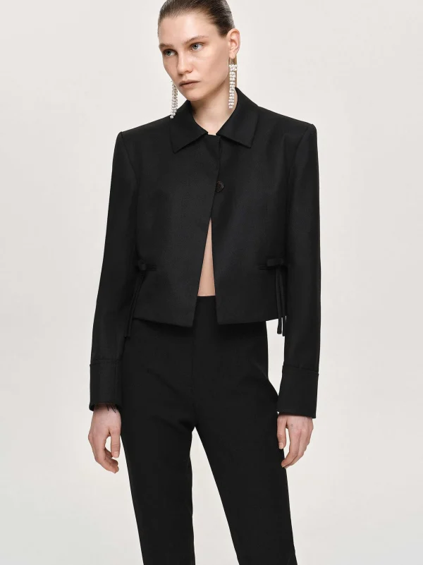 Source Unknown Accessories-Sisilia Bow Cropped Blazer, Black