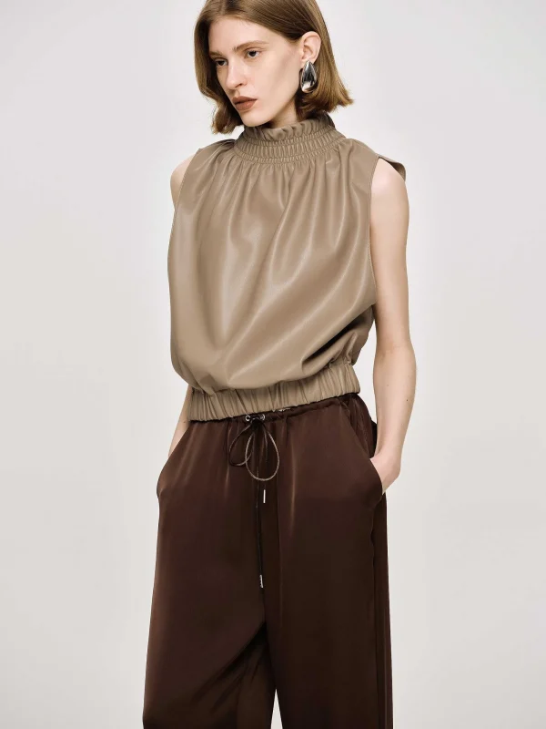 Source Unknown Accessories-Sleeveless Leather Top, Beige