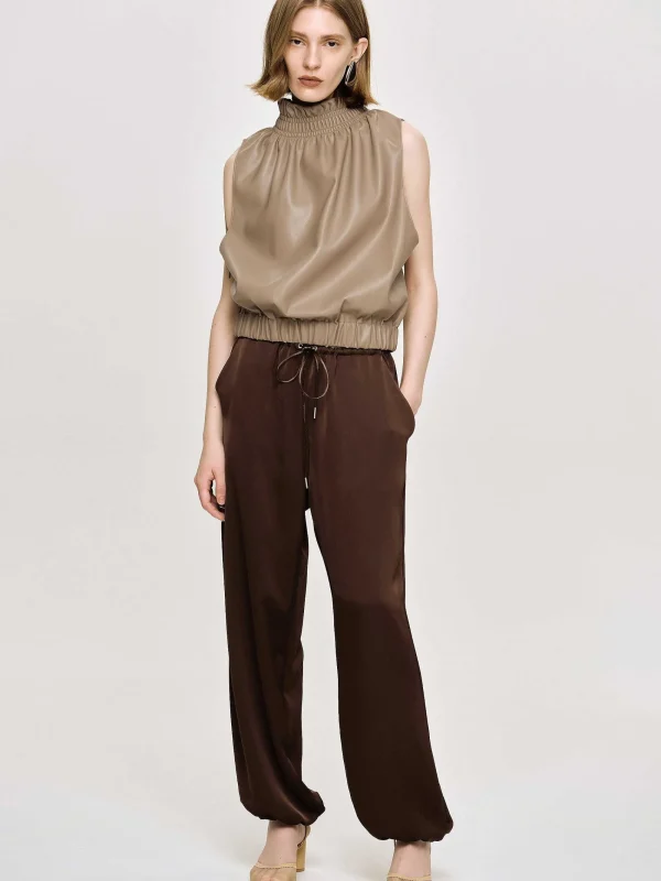 Source Unknown Accessories-Sleeveless Leather Top, Beige