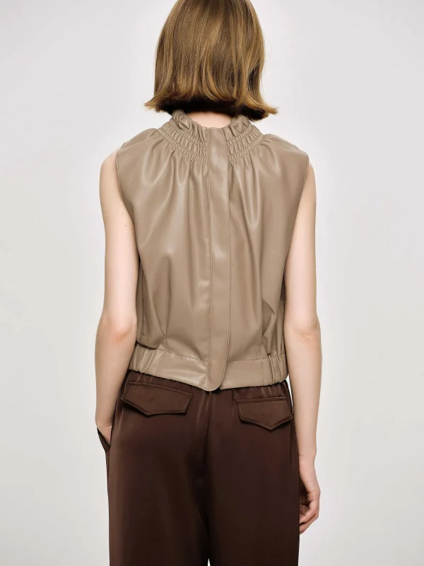 Source Unknown Accessories-Sleeveless Leather Top, Beige