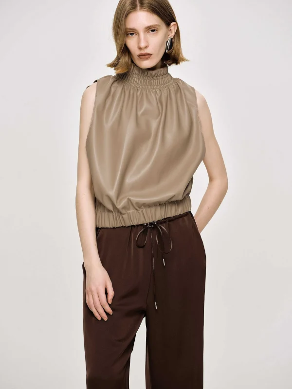 Source Unknown Accessories-Sleeveless Leather Top, Beige