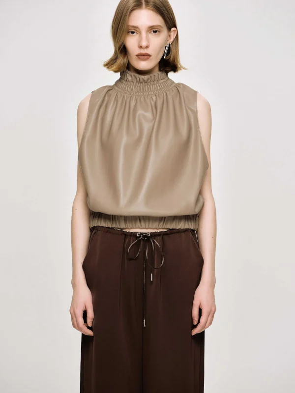 Source Unknown Accessories-Sleeveless Leather Top, Beige