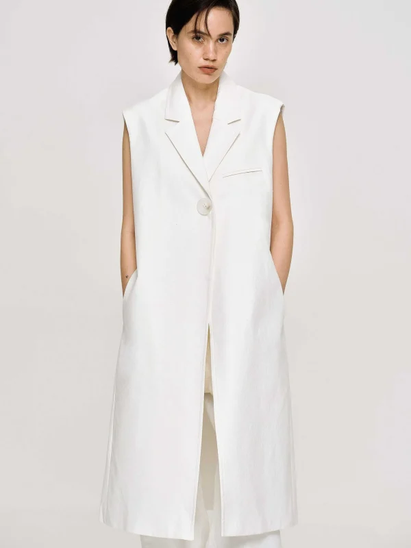 Source Unknown Clothing-Sleeveless Long Blazer, White