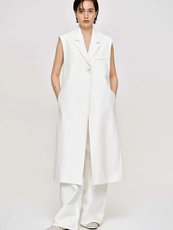 Source Unknown Outerwear-Sleeveless Long Blazer, White