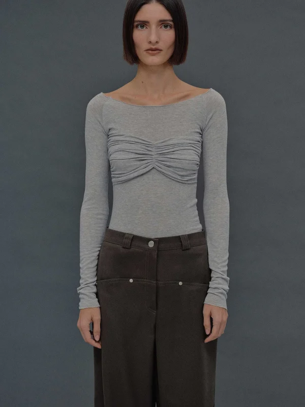 Source Unknown Tops-Slim Bustier Jersey Tee, Mist Grey