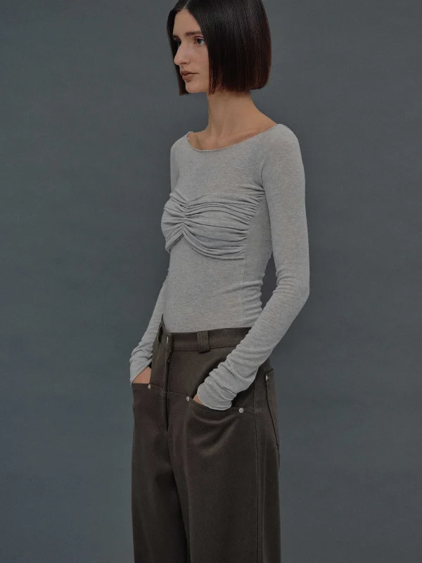 Source Unknown Clothing-Slim Bustier Jersey Tee, Mist Grey