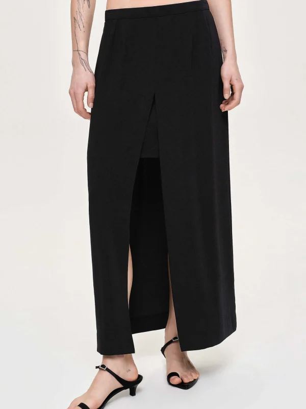 Source Unknown Clothing-Slit Maxi Skirt, Black