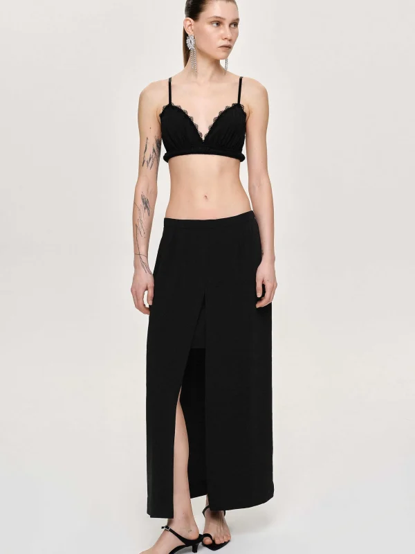 Source Unknown Clothing-Slit Maxi Skirt, Black