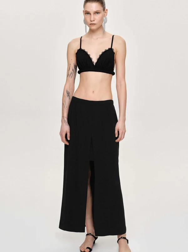 Source Unknown Clothing-Slit Maxi Skirt, Black