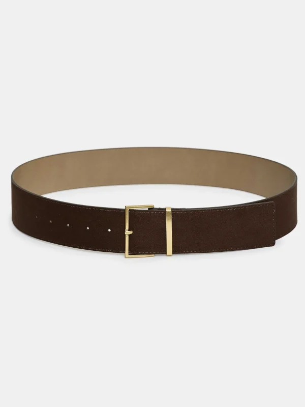 Source Unknown Clothing-Square Buckle Suede Belt, Espresso